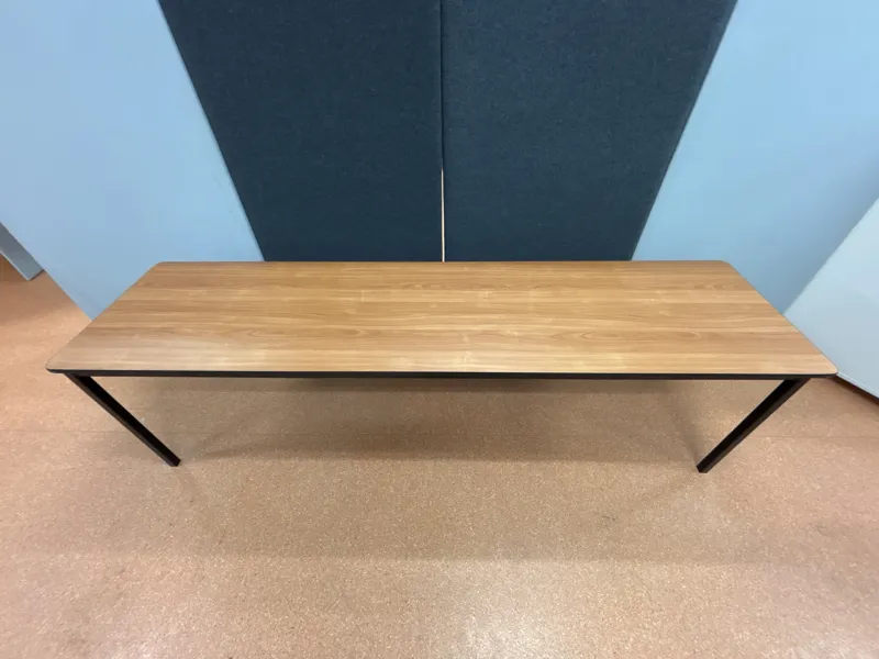 Table - Long, skinny, timber top, black band and legs