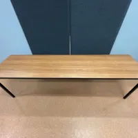 Table - Long, skinny, timber top, black band and legs