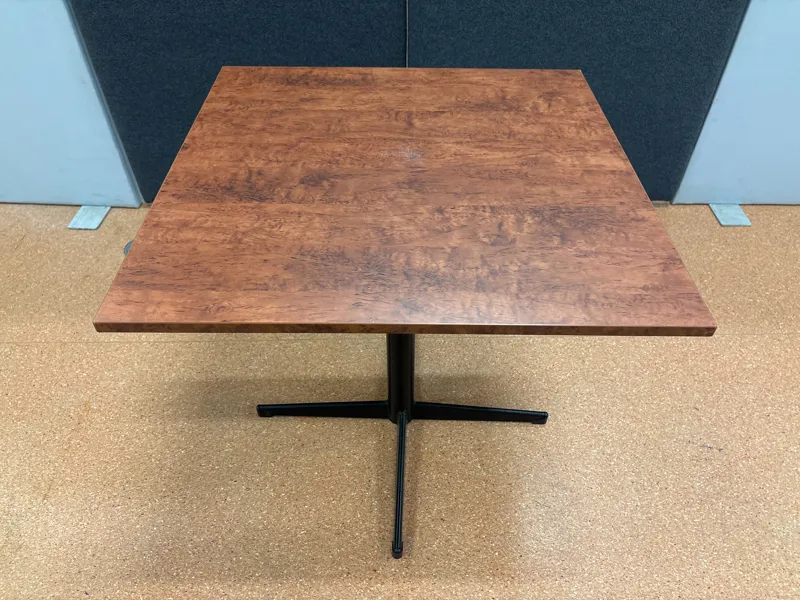Table - Square, dark timber veneer, black base